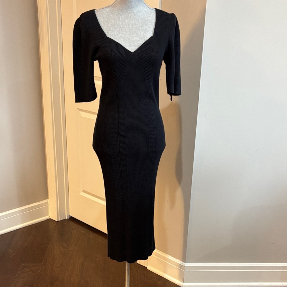 Gap Black Ribbed Knit Fitted Midi Dress - Classic Scoop Neck size large